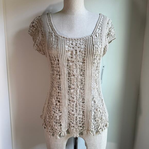 Boho Lace 100% Cotton Crochet Top NWT Spring Summer Style Large Hippie - Picture 2 of 9